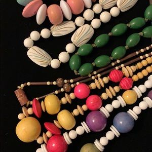 Six Vintage wood beaded necklaces bundle